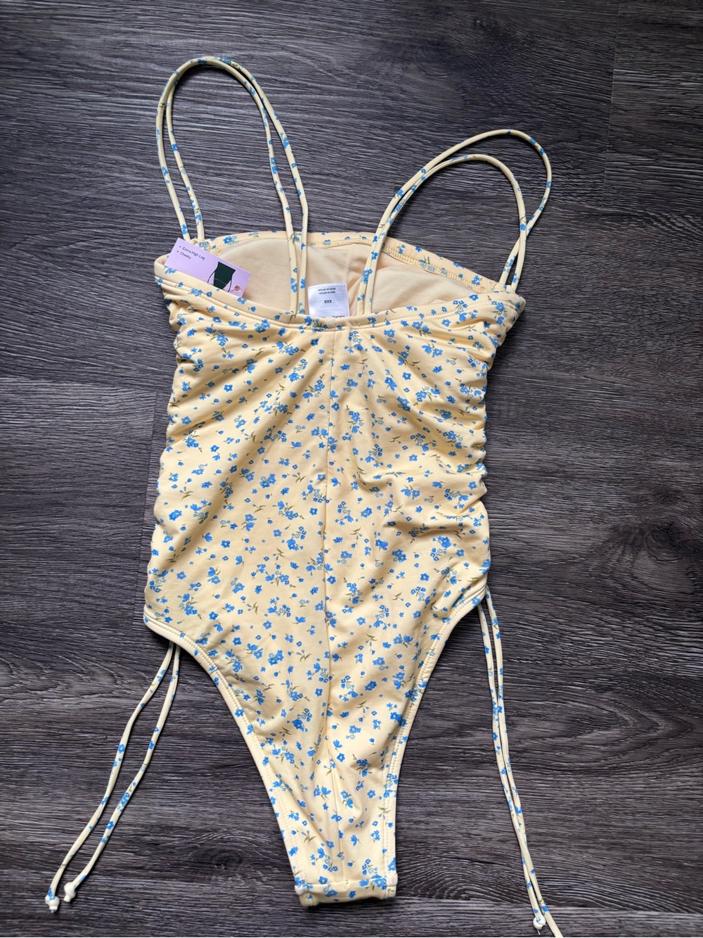 wild fable Yellow Floral Ruched One-Piece Swimsuit with Blue Print - Picture 2 of 3